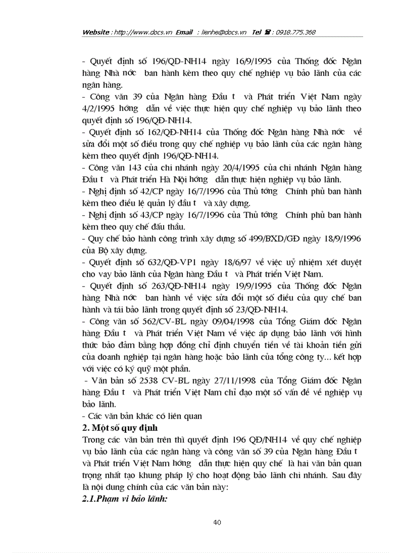 image for page Hoàn thiện và phát triển nghiệp vụ bảo lãnh tại ngânhàng NHĐT PT BIDV Hà Nội