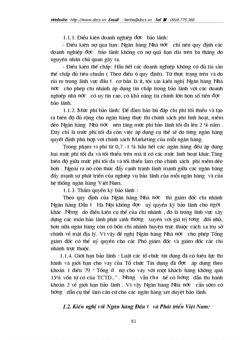 image for page Hoàn thiện và phát triển nghiệp vụ bảo lãnh tại ngânhàng NHĐT PT BIDV Hà Nội