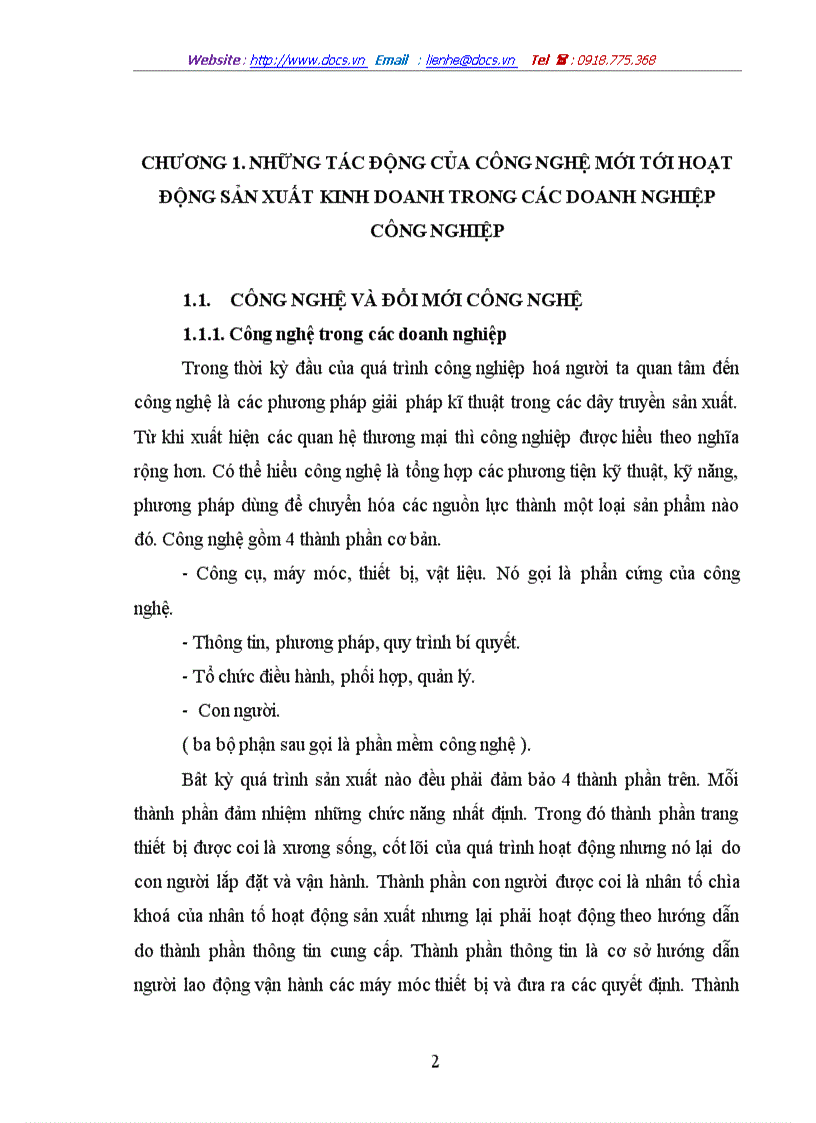 Những tác động của công nghệ mới tới hoạt động sản xuất kinh doanh trong các doanh nghiệp công nghiệp