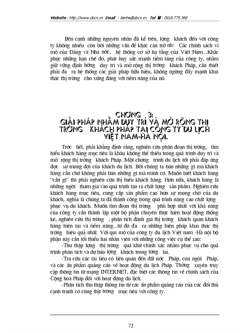 image for page Các giải pháp nhằm duy trì và mở rộng thị trường khách du lịch là người Pháp của Công ty du lịch Việt Nam tại Hà Nội