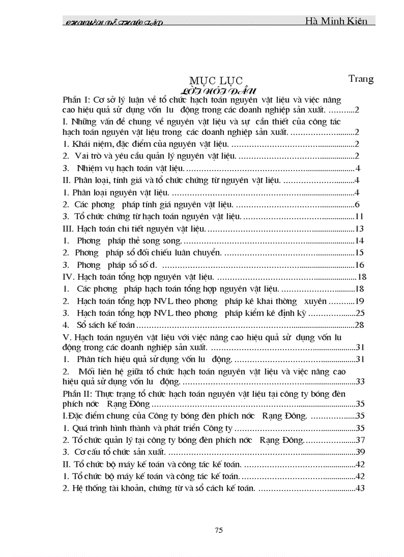 image for page Tổ chức hạch toán nguyên vật liệu với việc nâng cao hiệu quả sử dụng vốn lưu động ở Công ty bóng đèn phích nước Rạng Đông