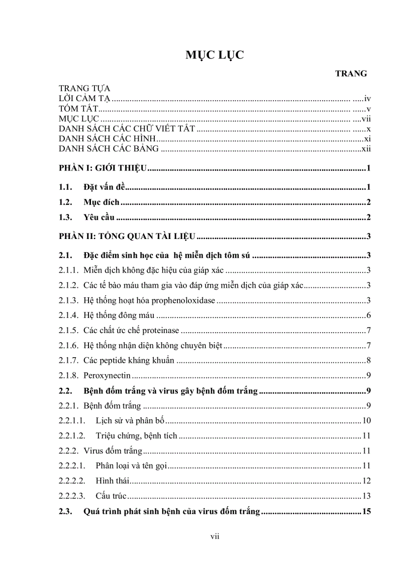 image for page Bước đầu khảo sát quá trình phát sinh bệnh pathogenesis của virus đốm trắng White Spot Syndrome Virus WSSV trên tôm sú Penaeus mondon