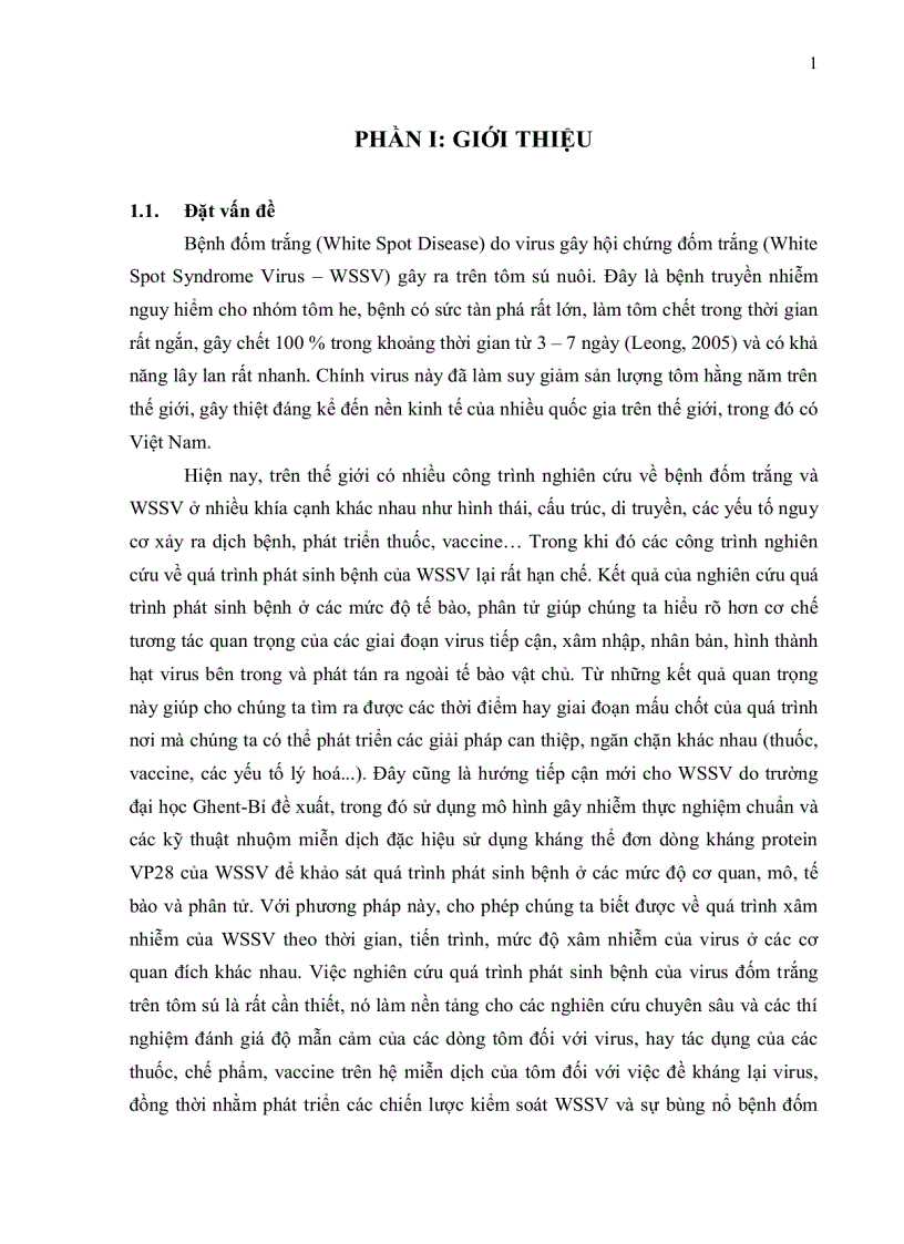 image for page Bước đầu khảo sát quá trình phát sinh bệnh pathogenesis của virus đốm trắng White Spot Syndrome Virus WSSV trên tôm sú Penaeus mondon
