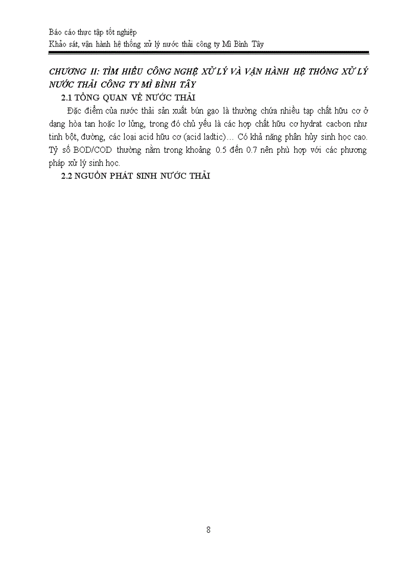 image for page Báo cáo thực tập tốt nghiệp Khảo sát vận hành hệ thống xử lý nước thải công ty Mì Bình Tây kèm bản vẽ