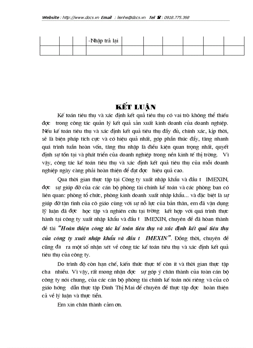 image for page Hoàn thiện công tác kế toán tiêu thụ và xác định kết quả tiêu thụ tại Tổng Công ty XNK và đầu tư IMEXIN
