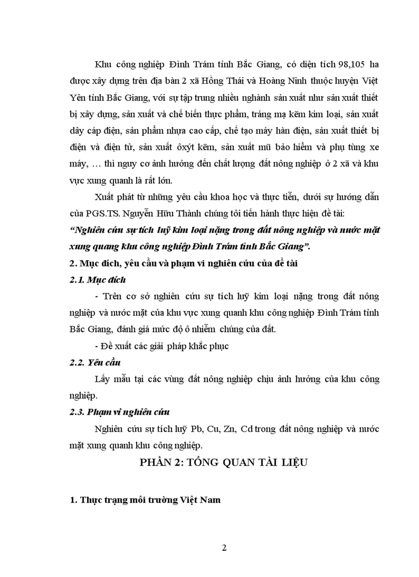 image for page Nghiên cứu sự tích luỹ kim loại nặng trong đất nông nghiệp và nước mặt xung quang khu công nghiệp Đình Trám tỉnh Bắc Giang