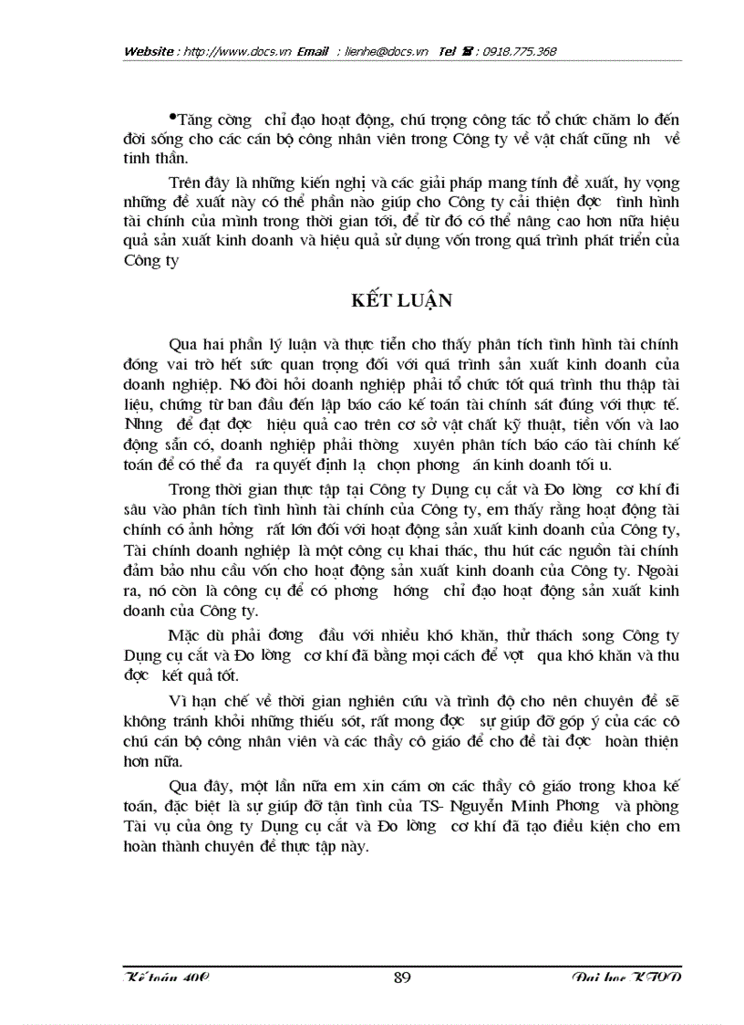 image for page Phân tích tình hình tài chính thông qua báo cáo tài chính kế toán và nâng cao hiệu quả sử dụng vốn kinh doanh tại Công ty Dụng cụ cắt và Đo lường cơ k