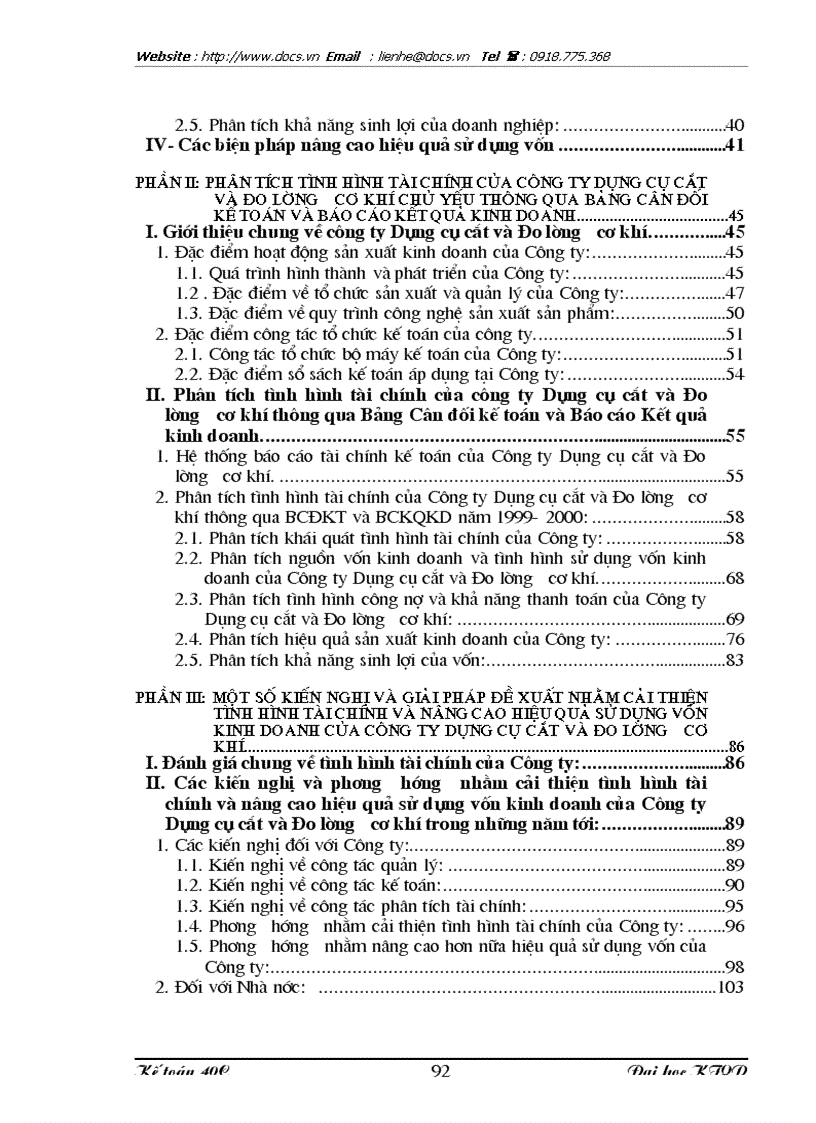 image for page Phân tích tình hình tài chính thông qua báo cáo tài chính kế toán và nâng cao hiệu quả sử dụng vốn kinh doanh tại Công ty Dụng cụ cắt và Đo lường cơ k