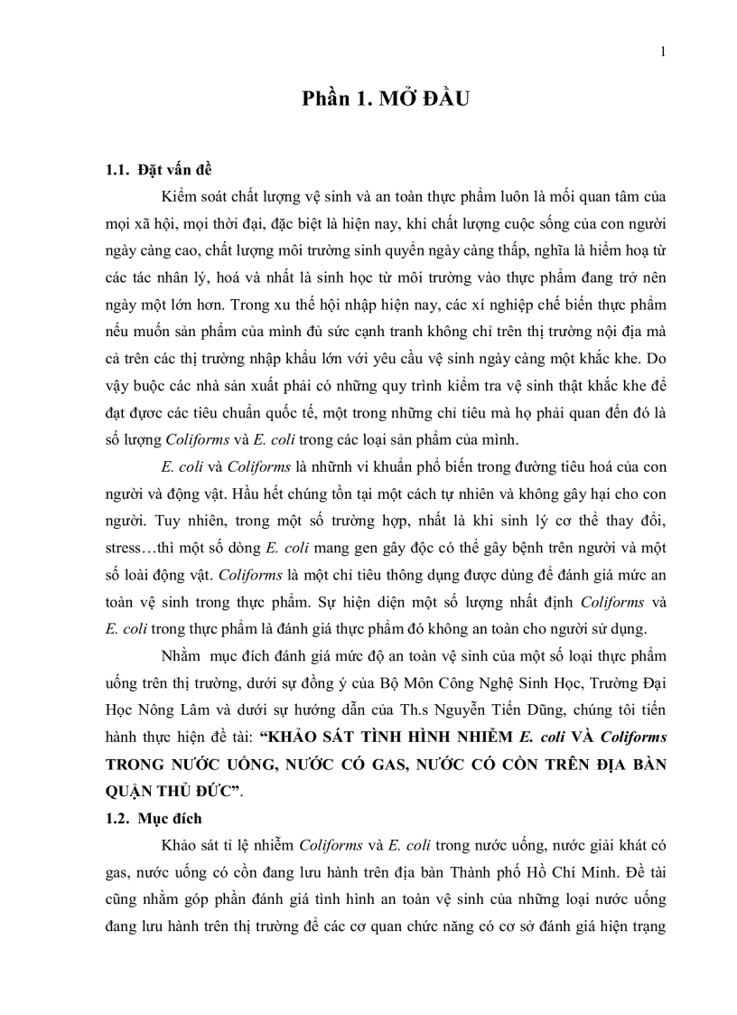 image for page KHẢO SÁT TÌNH HÌNH NHIỄM E coli VÀ Coliforms TRONG NƯỚC UỐNG NƯỚC CÓ GAS NƯỚC CÓ CỒN TRÊN ĐỊA BÀN QUẬN THỦ ĐỨC