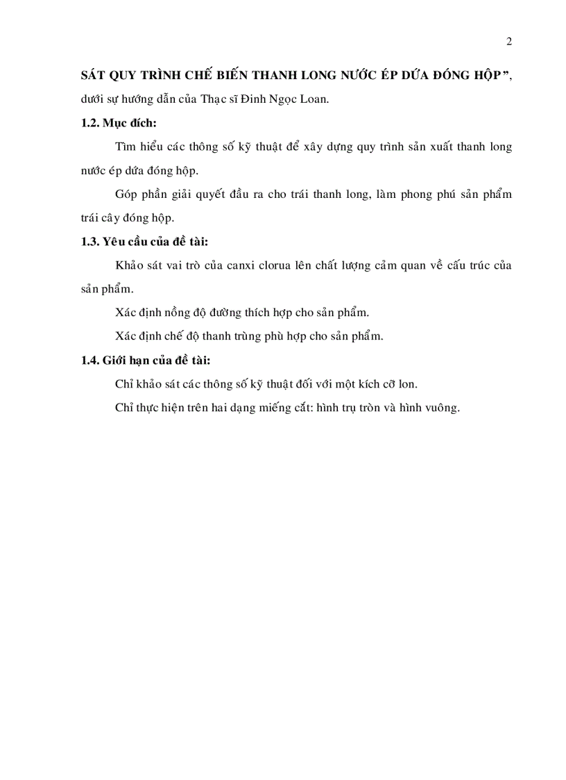 image for page Khảo sát quy trình chế biến thanh long nước ép dứa đóng hộp