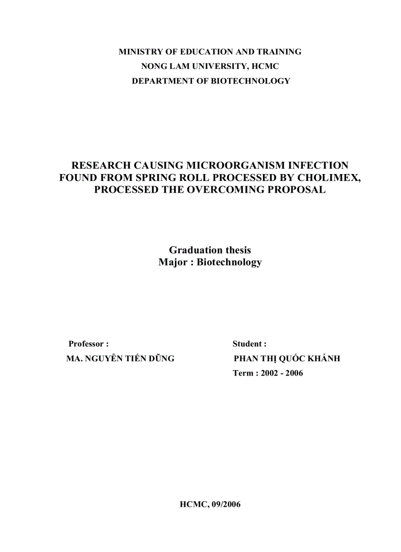 image for page Khảo sát tìm nguyên nhân nhiễm vi sinh vật trong sản phẩm chả giò chế biến tại cholimex đề xuất biện pháp khắc phục