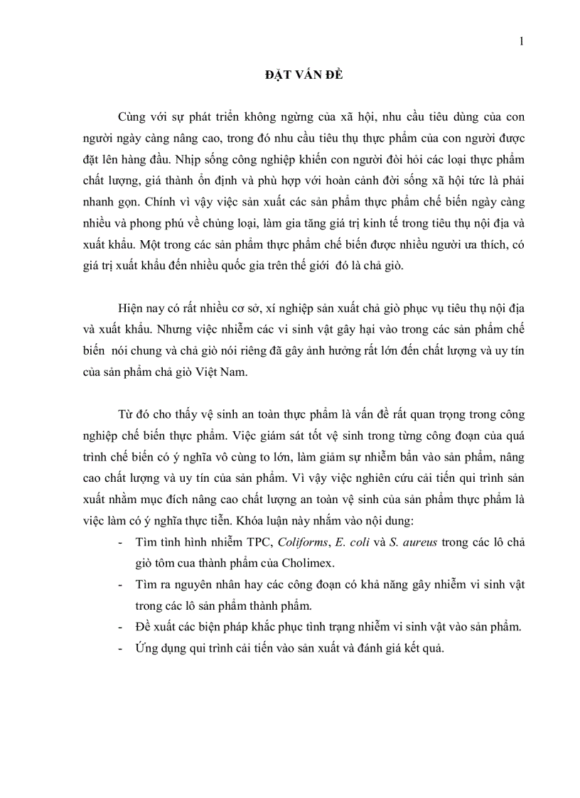 image for page Khảo sát tìm nguyên nhân nhiễm vi sinh vật trong sản phẩm chả giò chế biến tại cholimex đề xuất biện pháp khắc phục