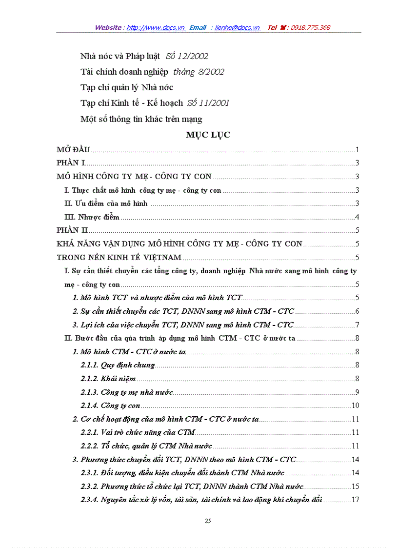 image for page Khả năng vận dụng mô hình công ty mẹ công ty con trong nền kinh tế Việt Nam