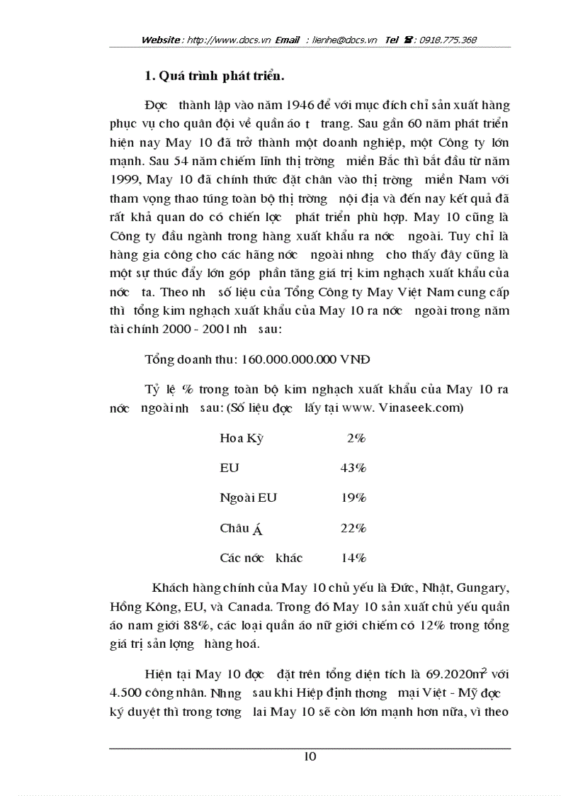 image for page Thương hiệu cho sản phẩm áo sơ mi may sẵn của công ty may 10 xuất khẩu sang thị trường mỹ
