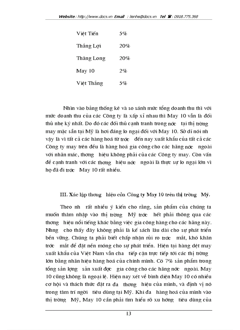 image for page Thương hiệu cho sản phẩm áo sơ mi may sẵn của công ty may 10 xuất khẩu sang thị trường mỹ