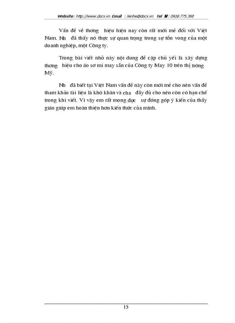 image for page Thương hiệu cho sản phẩm áo sơ mi may sẵn của công ty may 10 xuất khẩu sang thị trường mỹ