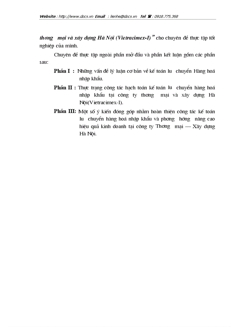 image for page Hoàn thiện công tác kế toán lưu chuyển hàng hoá nhập khẩu tại Công ty thương mại và xây dựng Hà Nội Vietracimex