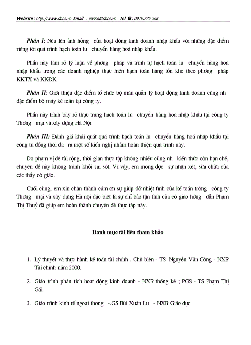 image for page Hoàn thiện công tác kế toán lưu chuyển hàng hoá nhập khẩu tại Công ty thương mại và xây dựng Hà Nội Vietracimex