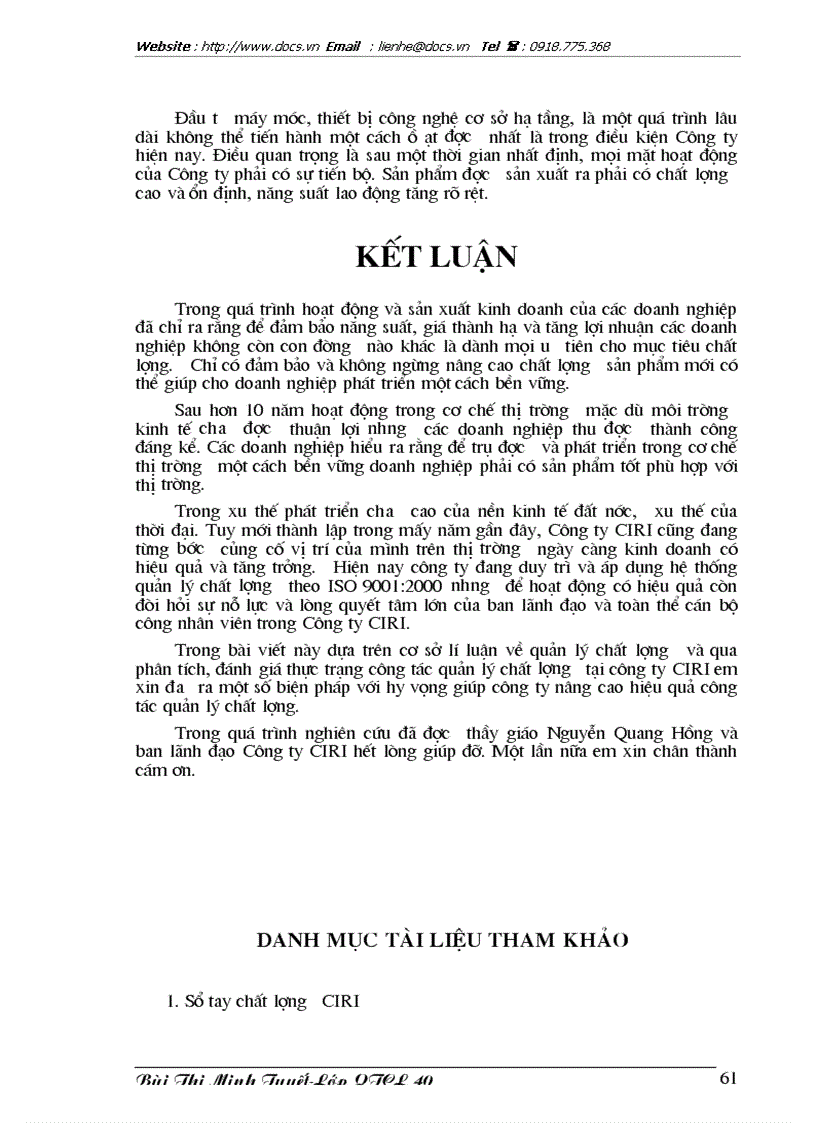 image for page Những giải pháp cơ bản nâng cao hiệu quả quản lý chất lượng trong sản xuất kinh doanh của Công ty quan hệ quốc tế đầu tư sản xuất CIRI85