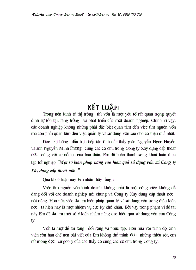image for page 1số biện pháp nâng cao hiệu quả sử dụng vốn tại Công ty Xây dựng cấp thoát nước