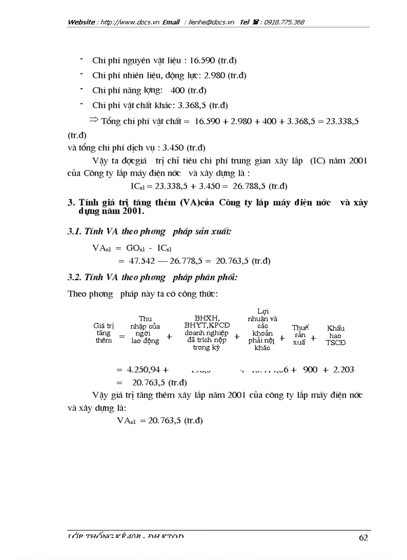 image for page Xác định các chỉ tiêu giá trị sản xuất chi phí trung gian và giá trị tăng thêm trong ngành xây dựng tại Công ty lắp máy điện nước và xây dựng