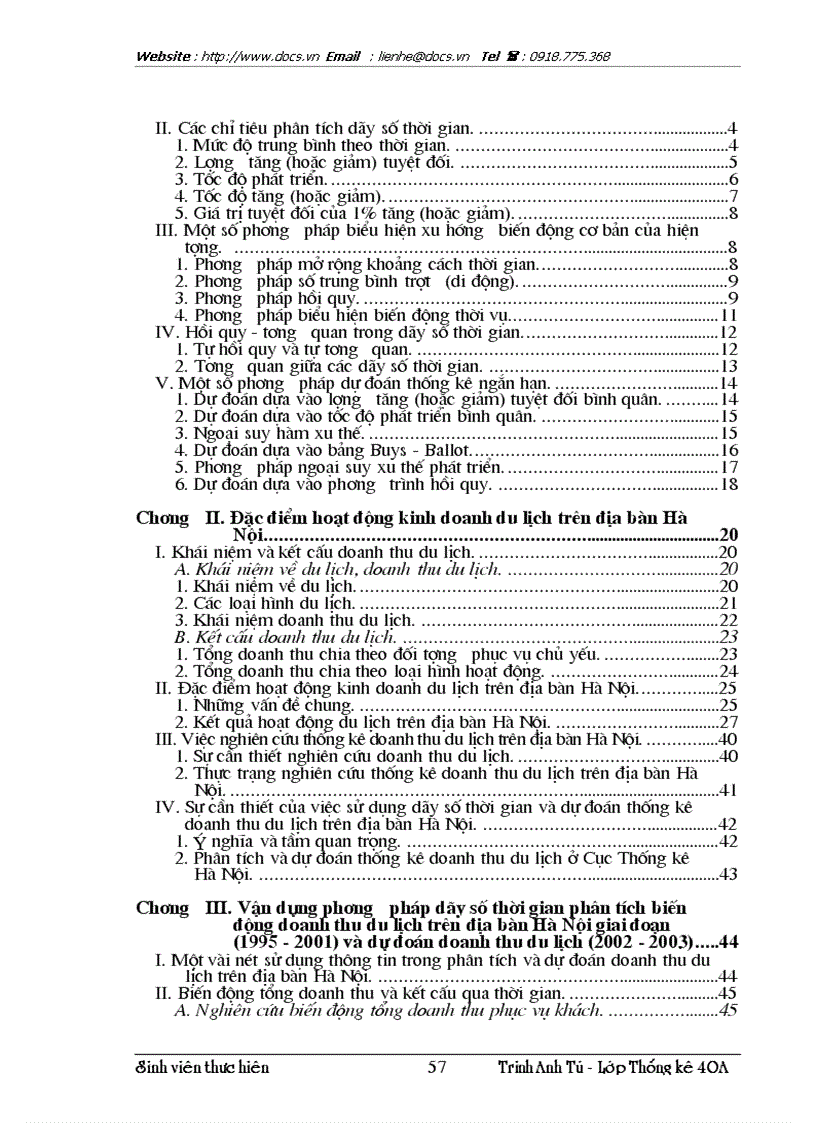 image for page Vận dụng phương pháp dãy số thời gian để phân tích biến động doanh thu du lịch và dự đoán doanh thu du lịch thời gian tới trên địa bàn HN