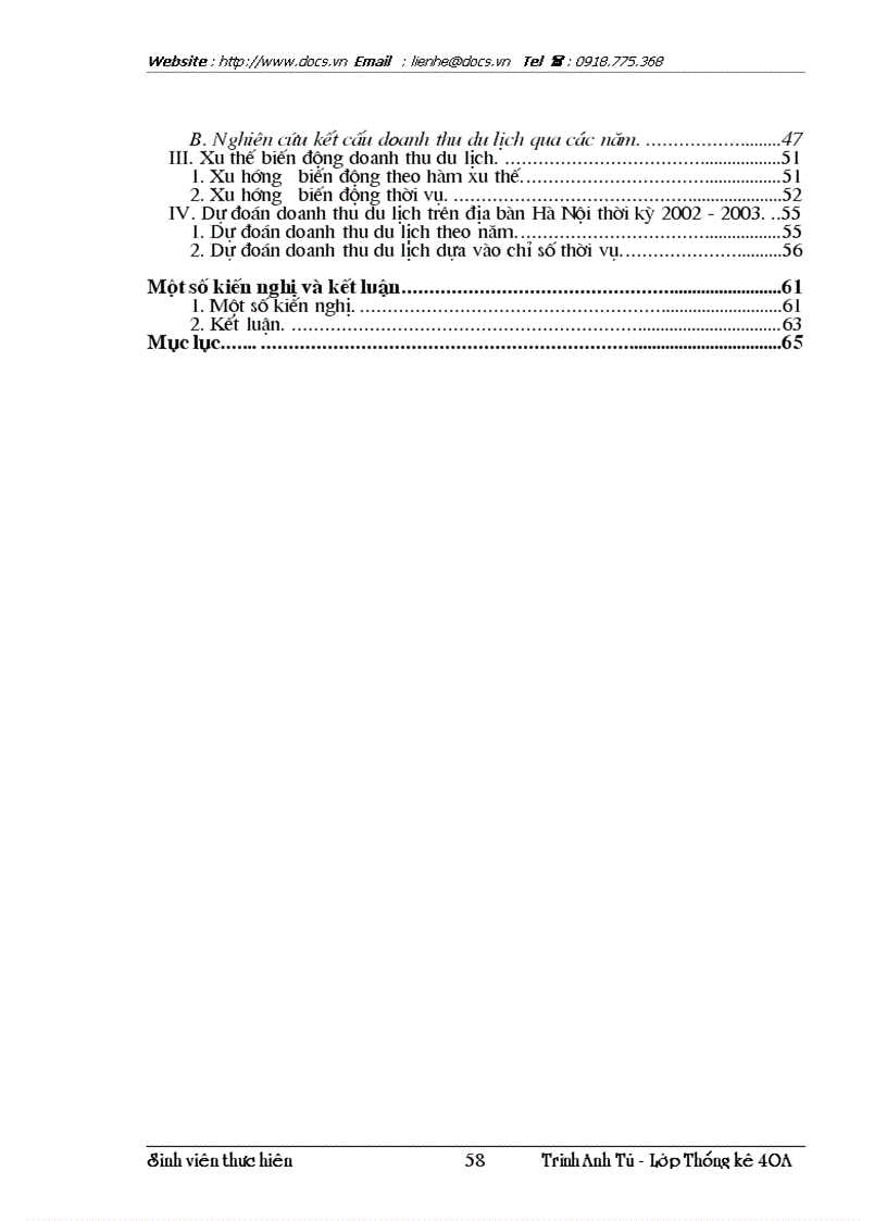 image for page Vận dụng phương pháp dãy số thời gian để phân tích biến động doanh thu du lịch và dự đoán doanh thu du lịch thời gian tới trên địa bàn HN