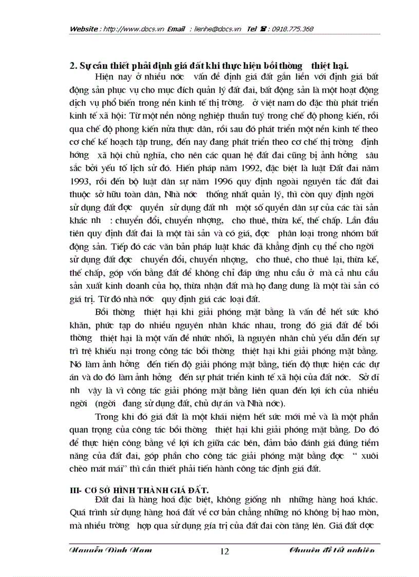 image for page Thực trạng và giải pháp hoàn thiện công tác xác định giá đất bồi thường thiệt hại khi giải phóng mặt bằng địa bàn huyện Từ Liêm TP HN