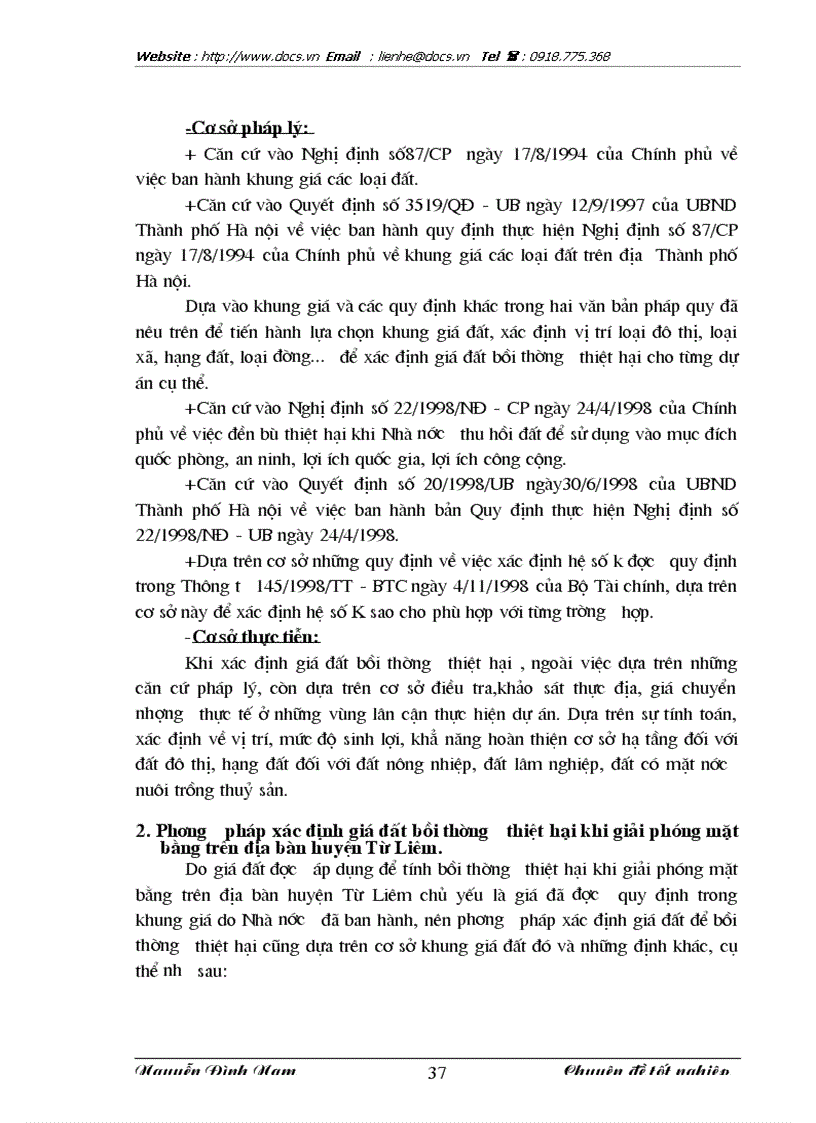 image for page Thực trạng và giải pháp hoàn thiện công tác xác định giá đất bồi thường thiệt hại khi giải phóng mặt bằng địa bàn huyện Từ Liêm TP HN