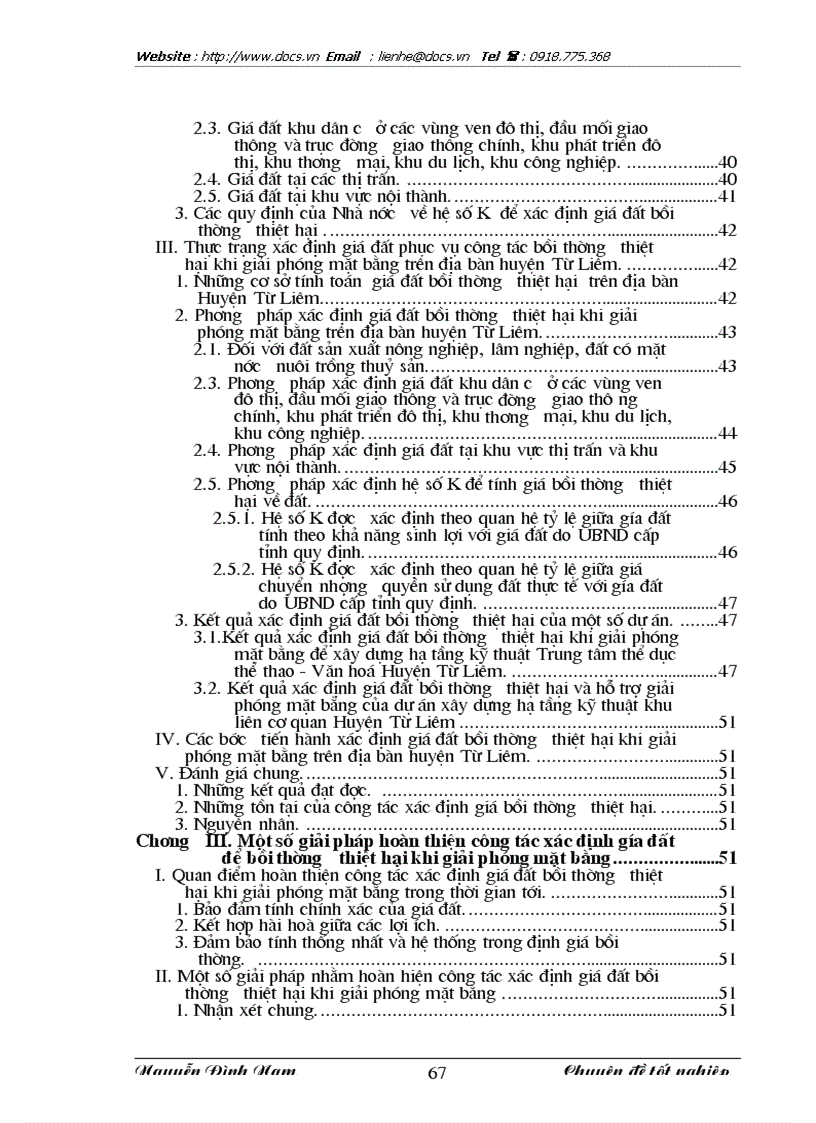 image for page Thực trạng và giải pháp hoàn thiện công tác xác định giá đất bồi thường thiệt hại khi giải phóng mặt bằng địa bàn huyện Từ Liêm TP HN