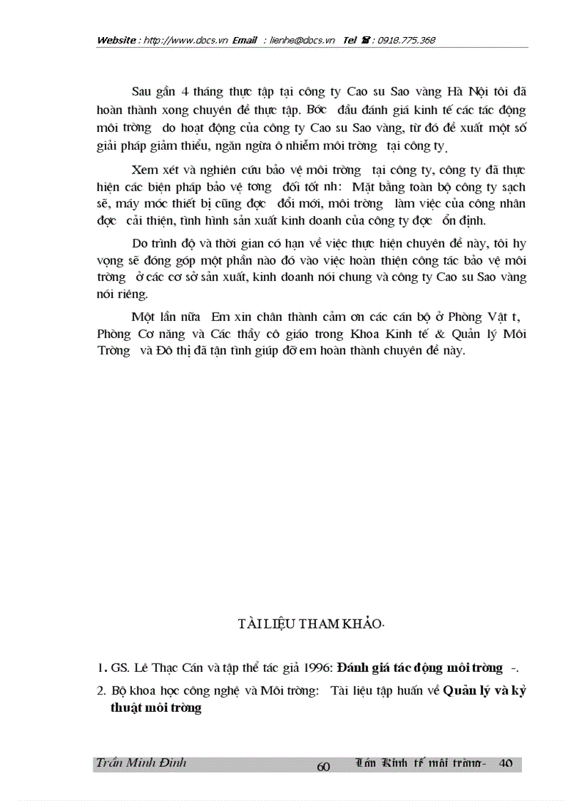 image for page Bước đầu đánh giá kinh tế các tác động môi trường từ hoạt động của Công ty Cao su Sao vàng Hà Nội
