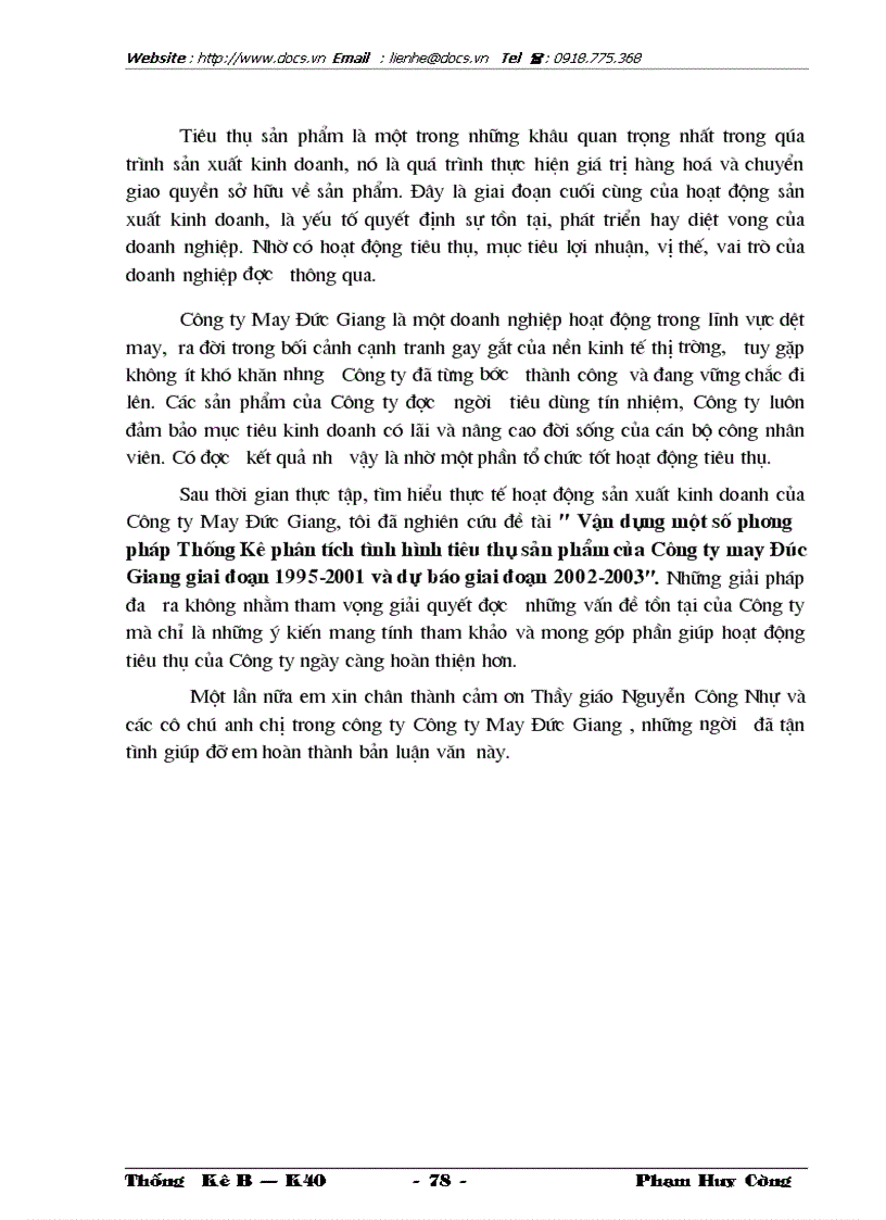 image for page Vận dụng 1 số phương pháp thống kê phân tích tình hình tiêu thụ sản phẩm của Công ty may Đúc Giang và dự báo trong thời gian tới