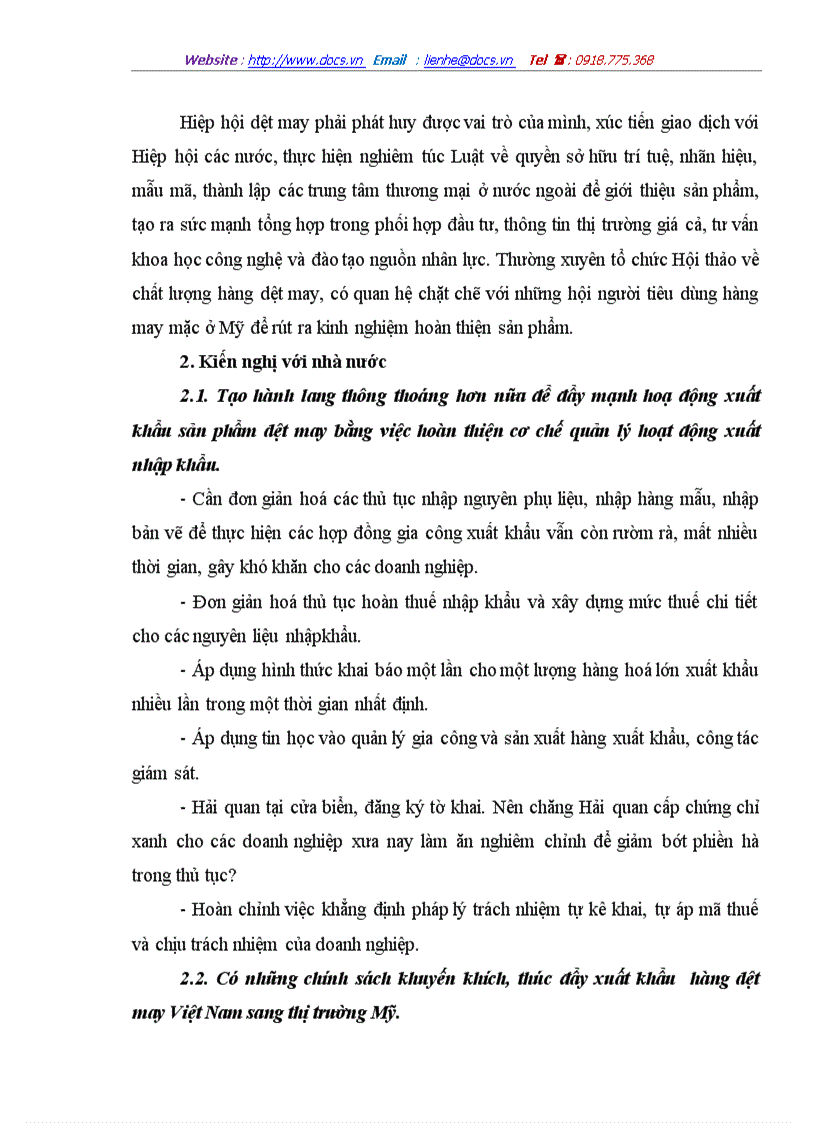 image for page Các biện pháp đẩy mạnh xuất khẩu sản phẩm dệt may của Công ty Dệt May Hà Nội sang thị trường Mỹ