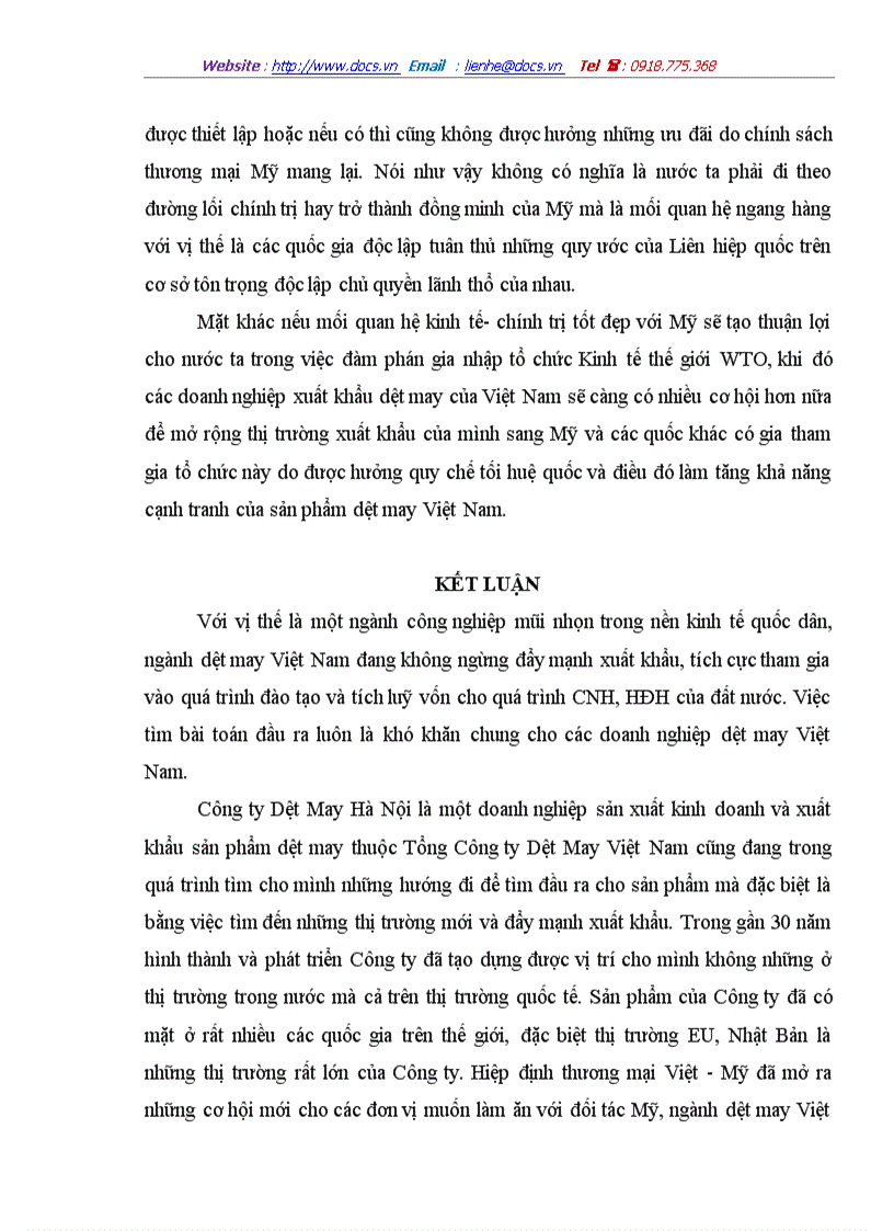 image for page Các biện pháp đẩy mạnh xuất khẩu sản phẩm dệt may của Công ty Dệt May Hà Nội sang thị trường Mỹ