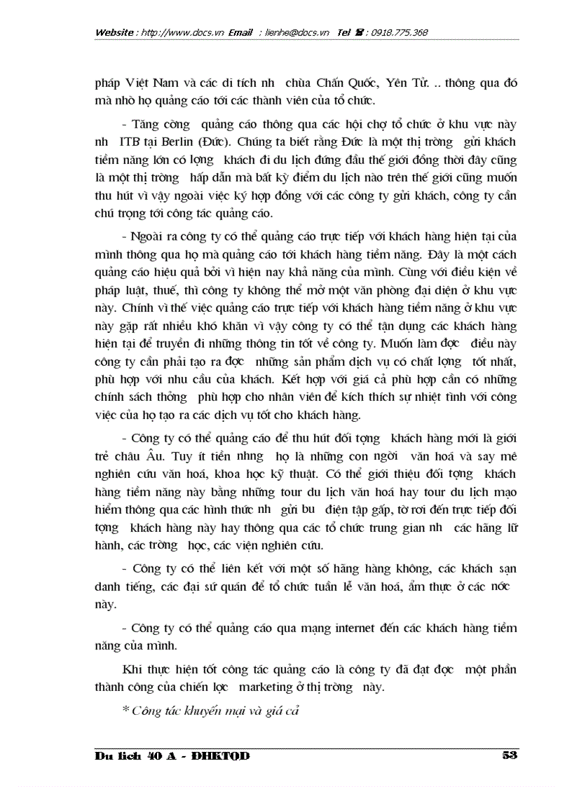 image for page Thực trạng và giải pháp trong việc thực hiện chiến lược Marketing tại Công ty du lịch cựu chiến binh Việt Nam