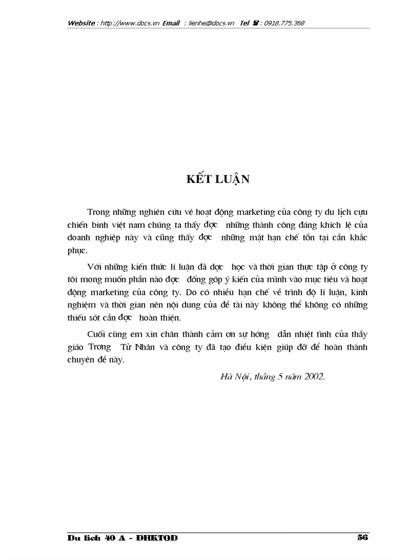 image for page Thực trạng và giải pháp trong việc thực hiện chiến lược Marketing tại Công ty du lịch cựu chiến binh Việt Nam