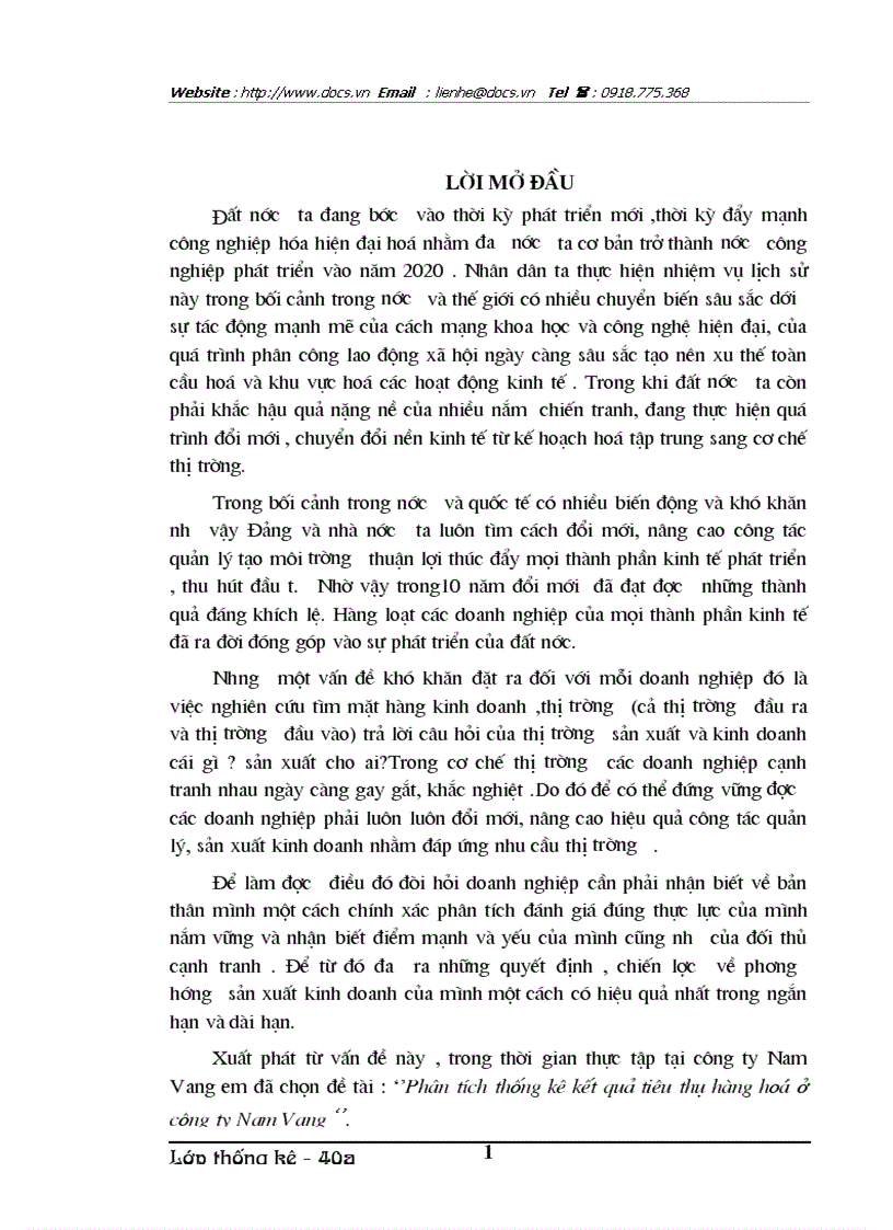 image for page Phân tích thống kê kết quả tiêu thụ hàng hoá ở Công ty Nam Vang