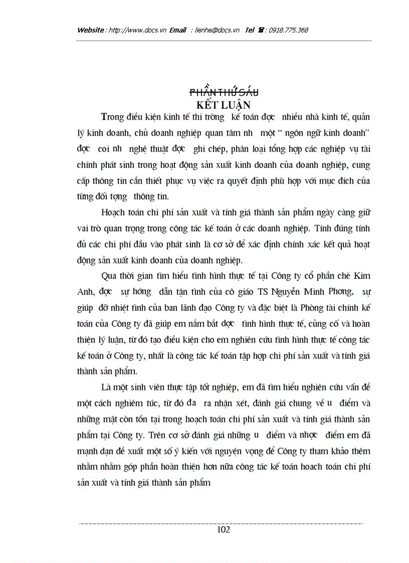image for page Hoàn thiện công tác hạch toán chi phí sản xuất và tính giá thành sản phẩm với việc tăng cường quản trị tại Công ty CP chè Kim Anh