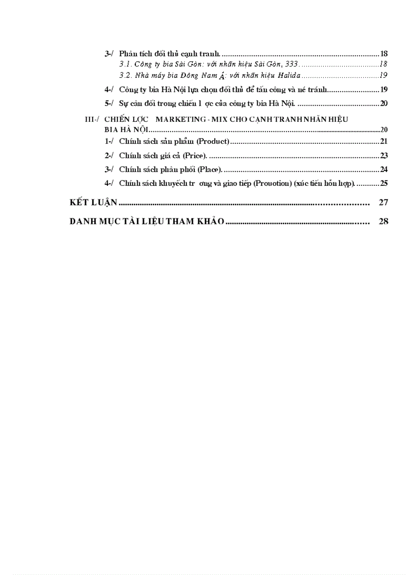 image for page Chiến lược Marketing mix cho cạnh tranh nhãn hiệu của công ty bia Hà Nội