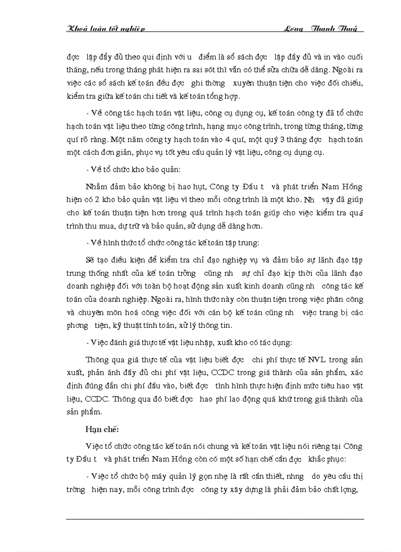 image for page Công tác kế toán vật liệu tại Công ty ĐT PT Nam Hồng và một số ý kiến đề xuất nhằm góp phần hoàn thiện công tác kế toán vật liệu ở công ty