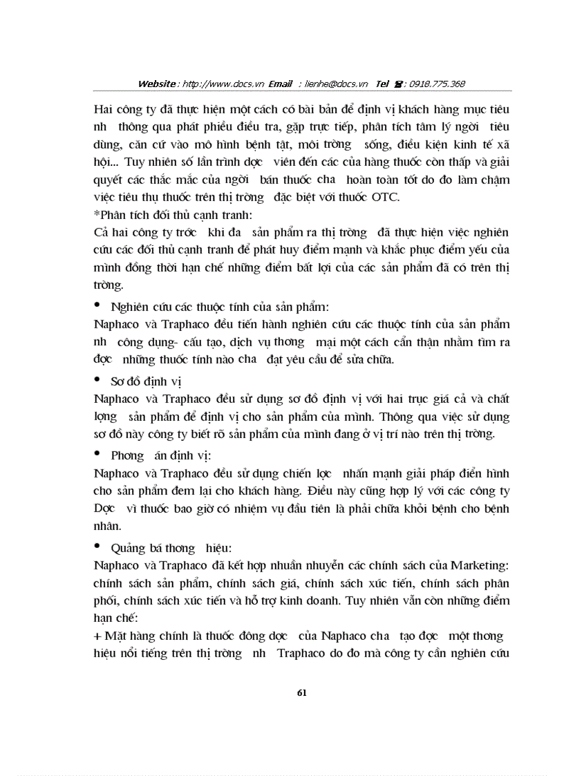 image for page Khảo sát chiến lược định vị và quảng bá thương hiệu của 1 số Doanh nghiệp Dược VN và tại Công ty CP Dược phẩm Nam Hà Công ty CP Traphaco