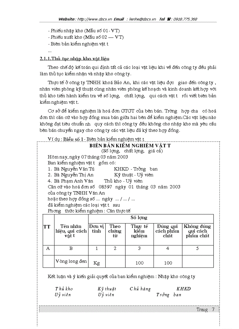 image for page Hoàn thiện công tác kế toán vật liệu tại Công ty TNHH khoá Bảo An