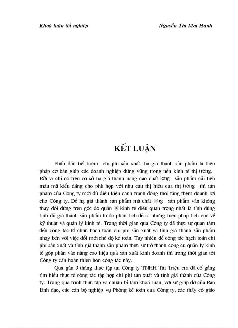 image for page Hạch toán chi phí sản xuất và tính giá thành sản phẩm tại Công ty TNHH Tài Triệu