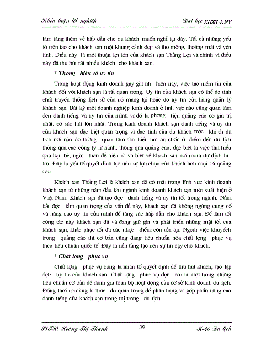 image for page Một số giải pháp và kiến nghị nhằm thu hút khách du lịch quốc tế tại khách sạn Thắng Lợi