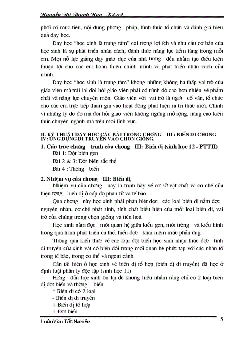 image for page Phân tích nội dung xây dựng bài giảng theo hướng lấy trò làm trung tâm nhằm nâng cao chất lượng bài giảng chương III Biến dị