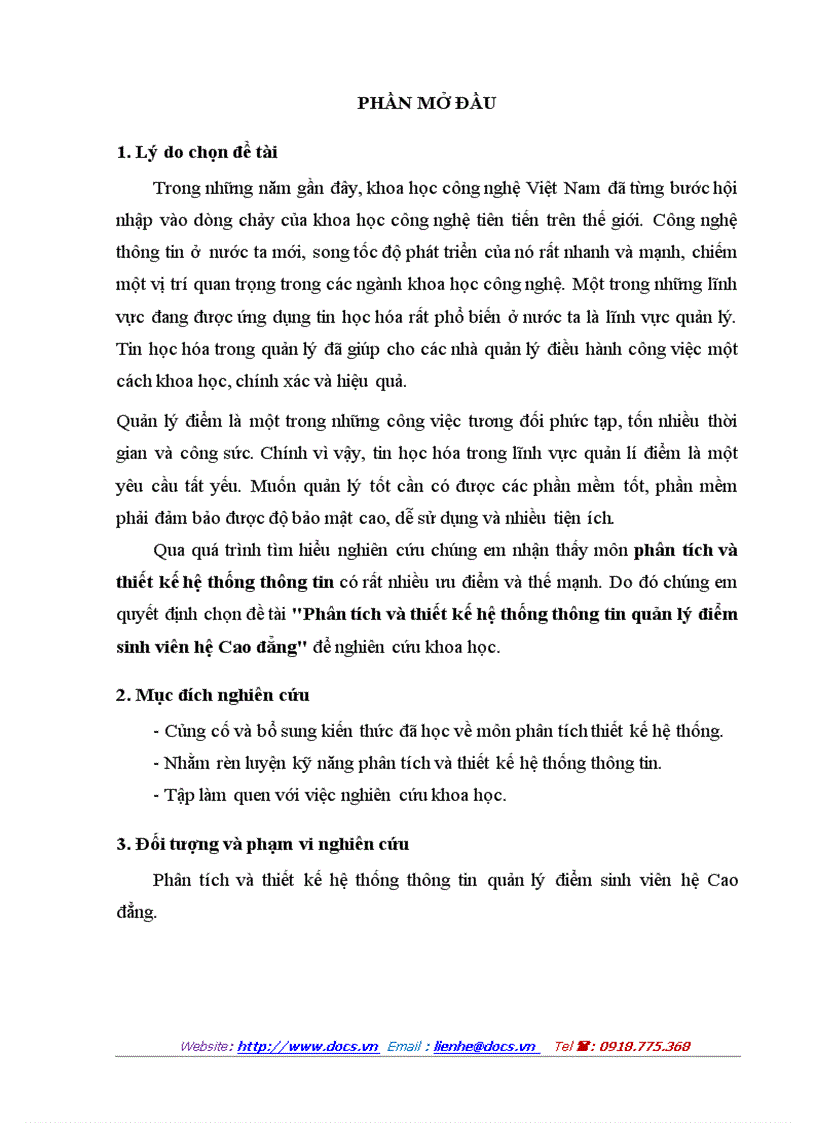 image for page Phân tích và thiết kế hệ thống thông tin quản lý điểm sinh viên hệ Cao đẳng