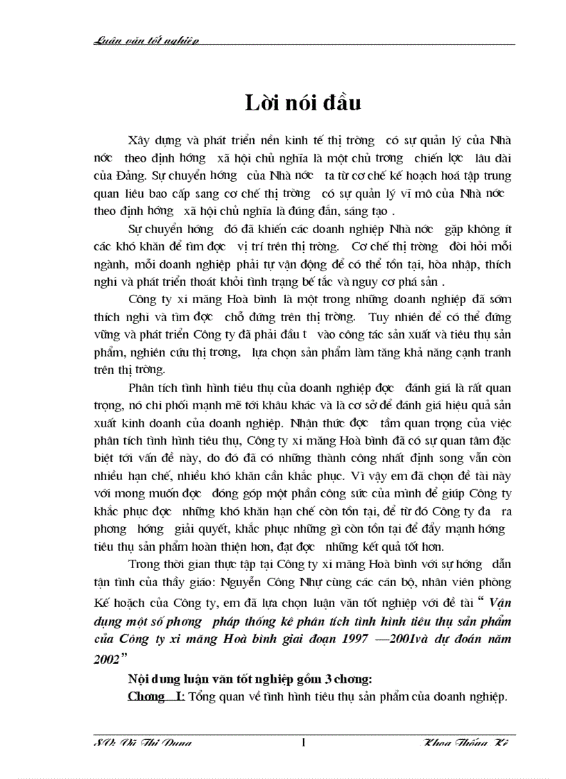 image for page Vận dụng một số phương pháp thống kê phân tích tình hình tiêu thụ sản phẩm của công ty xi măng Hoà Bình giai đoạn 1997 2001 và dự đoán năm 2002