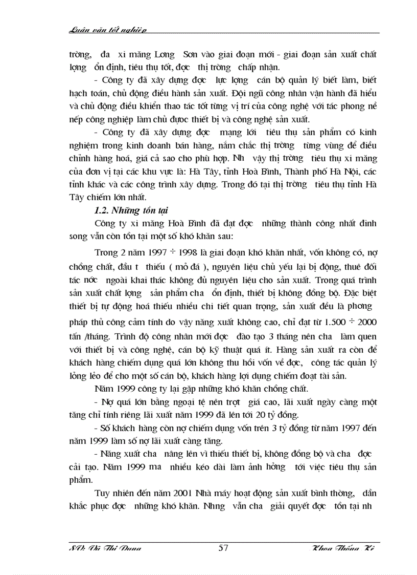 image for page Vận dụng một số phương pháp thống kê phân tích tình hình tiêu thụ sản phẩm của công ty xi măng Hoà Bình giai đoạn 1997 2001 và dự đoán năm 2002