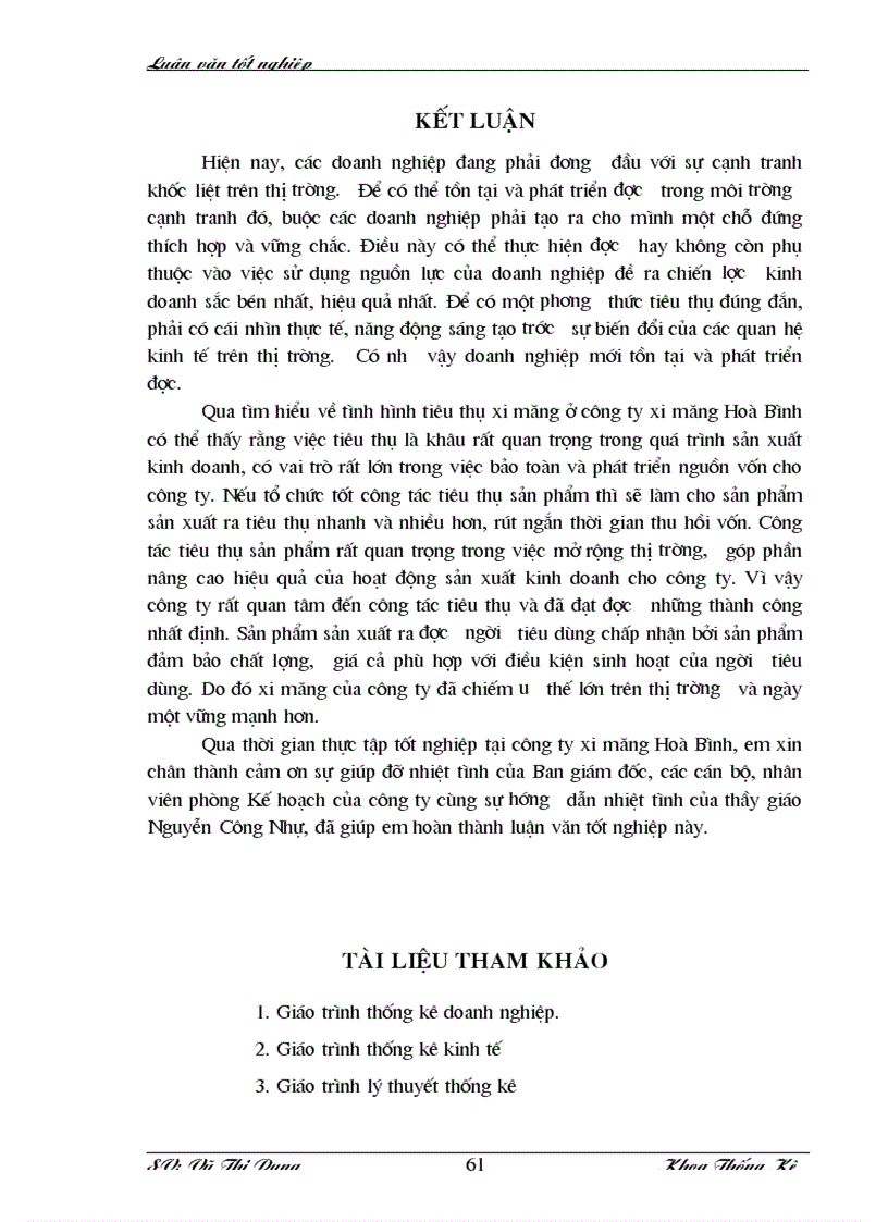 image for page Vận dụng một số phương pháp thống kê phân tích tình hình tiêu thụ sản phẩm của công ty xi măng Hoà Bình giai đoạn 1997 2001 và dự đoán năm 2002