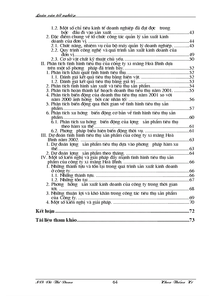 image for page Vận dụng một số phương pháp thống kê phân tích tình hình tiêu thụ sản phẩm của công ty xi măng Hoà Bình giai đoạn 1997 2001 và dự đoán năm 2002